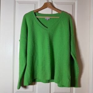 Pure Cashmere Green V-Neck Pullover Sweater Plus Size 14 16